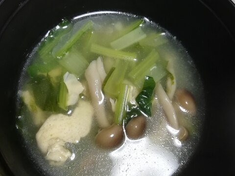 小松菜としめじと卵の中華スープ